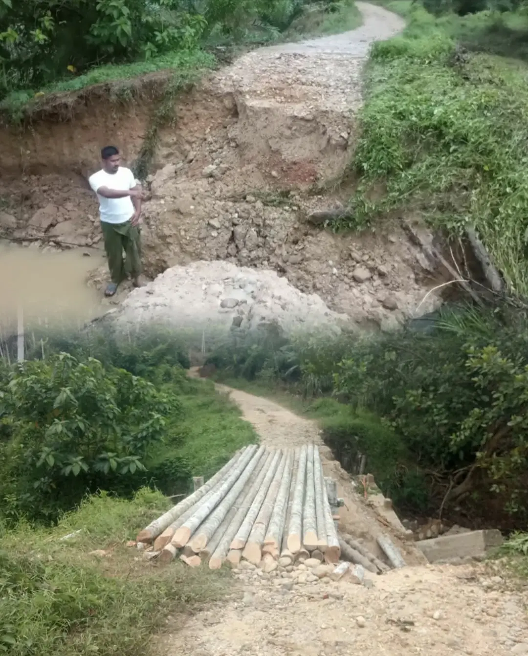 Jembatan Tumpok Aceh – Plu Pakam Putus, Petani di Tanah Luas Terancam Kehilangan Akses Panen